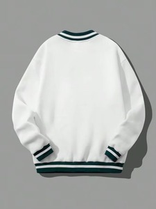 Sudadera Unisex de Invierno con Cuello en V de Algodón de Alta Calidad Personalizada, Precio al por Mayor, Ribete a Rayas, Forro Térmico, Estilo Deportivo - Product Image 2