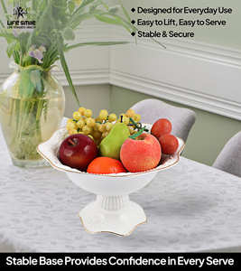Frutero de Porcelana Blanca con Base, Plato para Servir con Diseño Floral y Borde Dorado, Libre de BPA, Ecológico - Product Image 4