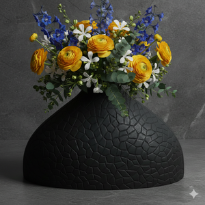Vase à fleurs en aluminium noir mat texturé nordique, motif géométrique 3D, pot à fleurs abstrait en forme de dôme pour la décoration de la maison et des hôtels - Product Image 2