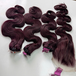 Venta al por mayor 100% doble dibujado vietnamita cuerpo onda Peluca de cabello humano 100% extensiones de cabello virgen en color púrpura - Product Image 4