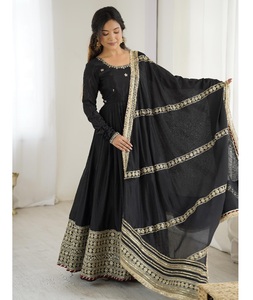 Vestido de Seda Chinnon con Hilo y Lentejuelas, Estilo Indio Moderno, para Bodas y Fiestas, Ropa Elegante para Mujer - Product Image 1