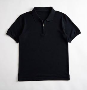 Polo pour homme de qualité supérieure à manches courtes avec fermeture éclair, fabriqué sur commande, en tissu piqué extensible confortable, décontracté - Product Image 1