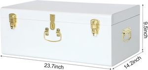 White Metal Wedding <b>Keepsake</b> <b>Box</b> with Gold Hardware Decorative Bridal <b>Memory</b> Trunk for Invitations Photos and Marriage Mementos - Product Image 3