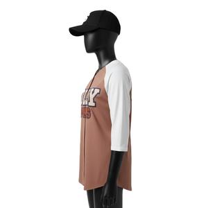 เสื้อเบสบอลหญิง คุณภาพสูง ผลิตจากผ้าโพลีเอสเตอร์ GSM แบบอินเตอร์ล็อค เนื้อผ้านุ่ม ตัดต่อผ้าสีตัดกัน พร้อมปักโลโก้ตามสั่ง เสื้อเบสบอลหญิงผ้าฝ้าย - Product Image 3