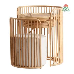 Rattan Kids <b>Dressing</b> <b>Table</b> Set <b>With</b> Mirror And Stool Scandinavian Style Eco-Friendly Furniture - Product Image 2