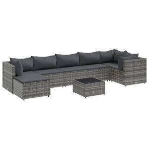 Gray Poly Rattan Patio Lounge Set With <b>Cushions</b> 8 <b>Person</b> Outdoor Furniture Contemporary Modern Design - Product Image 4