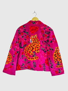 Veste en velours brodée à la main avec motif tigre, col mandarin, manches longues, taille plus, pour adulte, style blouson, à porter au printemps - Product Image 4