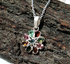 Colgante de Turmalina Multicolor Natural con Engaste de Bisel, Chapado en Plata, Plata de Ley 925, Collar con Cadena Unisex, Joyería - Product Image 6