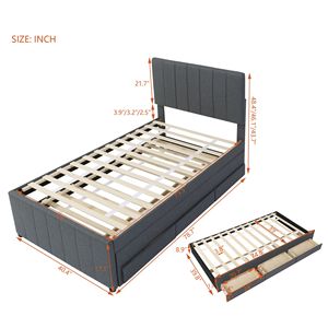 Letto matrimoniale imbottito in tessuto Lin-en grigio con letto estraibile e 3 cassetti - Product Image 6