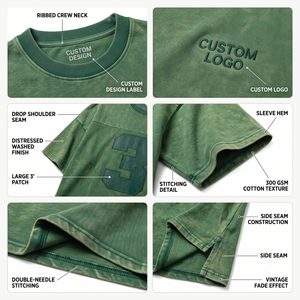 เสื้อยืดสตรีทแวร์ทรงบ็อกซี่ ไหล่ตก ผ้าคอตตอนหนา 300 GSM ซักแบบวินเทจ ไซส์ XL สำหรับผู้ชาย ขายส่ง รับสกรีนโลโก้ตามสั่ง - Product Image 4