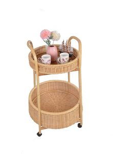 Multi Functional Rattan Serving Cart <b>Trolley</b> With Rolling <b>Wheels</b> And Spacious Storage For Dining Essentials - Product Image 3