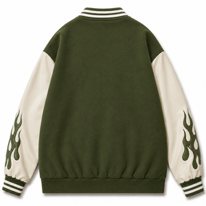 เสื้อแจ็คเก็ตวาร์ซิตี้กันน้ำสีเขียวสำหรับผู้ชาย SINEWY SPORTS ปักลายตัวอักษร LA รูปต้นปาล์ม แขนเสื้อลายเปลวไฟ สไตล์ลำลองสำหรับฤดูใบไม้ร่วง - Product Image 2