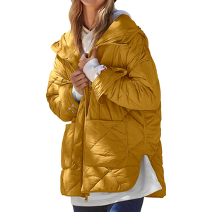 <b>Women's</b> <b>Mustard</b> Quilted Puffer Jacket Full Sleeve Stand Collar Zipper Closure Thick Warm Winter Outerwear Solid Color Casual - Product Image 6