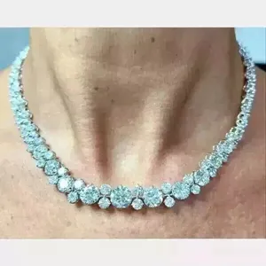 สร้อยคอเทนนิสเพชรทรงกลม 25 กะรัต ผลิตในห้องปฏิบัติการ สำหรับผู้หญิง ชุบทองคำขาว 14K - Product Image 4