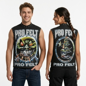 เสื้อกล้ามพังก์สไตล์วินเทจร็อคพิมพ์ลายกราฟิกแบบสั่งทำ OEM ODM สำหรับผู้ชาย ผ้าฝ้ายฟลีซสไตล์โกธิค - Product Image 2