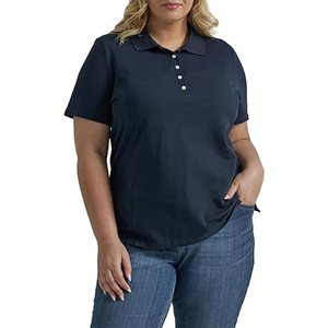 Polo pour femme bleu marine à manches courtes, couleur unie, tissu Oxford décontracté, longueur normale, grande taille - Product Image 1