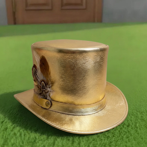 Chapeau haut-de-forme en cuir doré fait main, sur mesure, de qualité supérieure, style steampunk gothique victorien, pour festival - Product Image 4