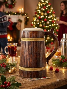 Chope à bière en bois faite à la main, écologique, moderne et luxueuse avec bandes en corde, réutilisable pour adultes, cadeau de fête, randonnée - Product Image 4