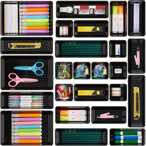 25 pièces de plateaux de rangement polyvalents en plastique pour tiroirs, 4 tailles, pour bureau et accessoires - Product Image 1