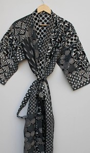Cotton Kimono <b>Robe</b> V Neck Loose Fit Beach Cover Up Summer Loungewear for <b>Women</b> Hand Print Cotton kimono Night wear - Product Image 3