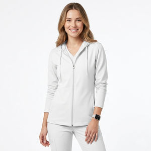Blouse d'infirmière pour femmes, uniforme d'hôpital, veste à capuche zippée, manches longues, tenue de travail pour clinique, coupe ajustée, respirante - Product Image 4