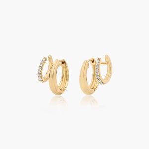 Double Row <b>Climber</b> Huggie <b>Earrings</b> With Lab-Grown Diamonds In Yellow Gold - Product Image 2