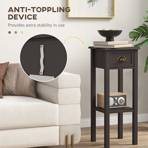 Tavolino Laterale a 2 Ripiani Durevole ed Ecologico con Cassetto, Ripiano Quadrato in Vetro e Legno con Finitura Ottone per Soggiorno, Corridoio, Tavolino da Caffè - Product Image 6