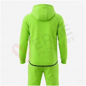 Chándal con Capucha para Hombre, Color Verde Lima, Manga Larga, Cierre Frontal con Cremallera, Color Sólido, Transpirable, Deportivo, Corte Regular, Ropa de Otoño - Product Image 2