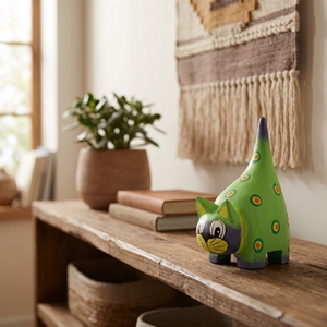 Figurine artisanale en bois d'albizia vert, queue de chat, peinte à la main, statue d'animal en bois, décoration rustique pour la maison, ornement de jardin, cadeau - Product Image 2