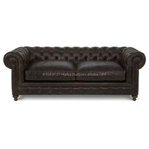 Canapé 3 places de salon en cuir marron foncé, ensemble de haute qualité - Product Image 4