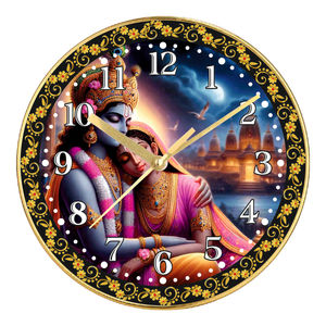 Horloge murale promotionnelle Shree Radha Krishna avec décor énergétique positif pour la Saint-Valentin et le Nouvel An - Product Image 1