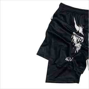 Men's <b>Black</b> White Split Design 3D Printed Sweat-Wicking Mid Waist Satin Shorts with Elastic Waist <b>String</b> Decoration Street Style - Product Image 5