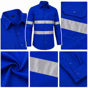 Durable Solid Color Cotton Safety <b>Work</b> Shirt Long Sleeve Mechanical Engineering Working Uniform Reflective Strips Unisex - Product Image 6