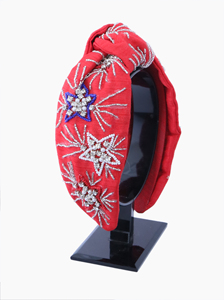 Diadema Elegante con Cuentas en Forma de Estrella para Mujeres y Niñas, Color Rojo para el Día de América, Hecha a Mano, Acolchada, para Regalos de Días Nacionales - Product Image 3