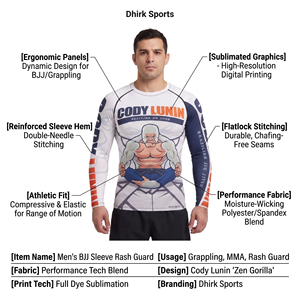 Camisetas de Gimnasio con Cuello Redondo para Hombre, Logotipo Personalizado, Sublimación, Diseño de Rashguard para MMA, BJJ y Surf - Product Image 4