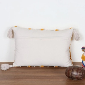 Modern Embroidered Texture <b>Boho</b> Off-White Mustard Yellow Fringe 100% Cotton Customizable Zipper Closure <b>Cushion</b> <b>Cover</b> Soft Home - Product Image 6