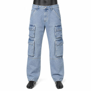 Jean cargo droit personnalisable en coton, taille mi-haute, durable, coupe décontractée, en denim, conçu pour un usage quotidien, OEM - Product Image 2