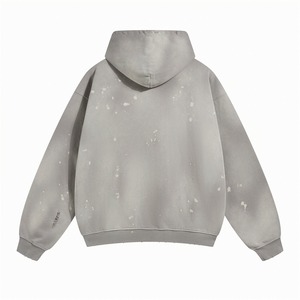 เสื้อฮู้ดดี้สตรีทแวร์แบบย้อมสีเอซิดสำหรับผู้ชาย สีดำล้วน 470gsm ผ้าเฟรนช์เทอร์รี่ สไตล์วินเทจ ย้อมสีเอซิดแบบทำเก่า เสื้อฮู้ดดี้ผ้าฝ้ายสำหรับผู้ชาย - Product Image 4