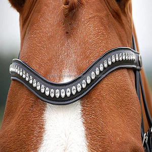 Elegante y atractiva banda de cejas onduladas de cuero inglés, equipo de caballo personalizado, hermosos cristales blancos y dorados, banda de cejas ostentosa - Product Image 2