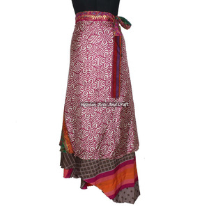 Real-Vintage Indian Silk Sari <b>Magic</b> Wrap Skirt 2-Layer Reversible Bohemian Style Plus Size <b>Beach</b> Wear Long Skirt - Product Image 4