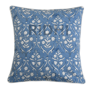 Trending New 2025 Cornflower Floral Vintage Hand Block Printed Blue 100% Cotton Envelope Closure Removable Washable Cushion - Product Image 1