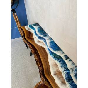 Ocean Wave <b>Epoxy</b> Resin & Wood Live Edge Modern Console <b>Table</b> with Tabletop Installation for Housewarming Home Decor - Product Image 6