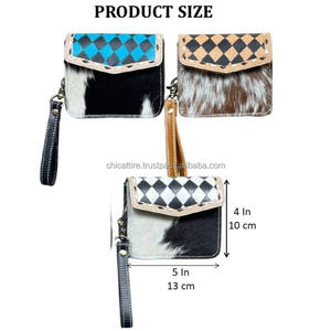 Factory New High Quality Mini Pocket Tooled Cowhide Leather Checkered Design RFID Blocking Card <b>Coin</b> Purses Wallet for Women's - Product Image 2