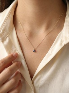 Pendentif Saphir Bleu en Argent Sterling 925 Plaqué Or 14K, Pierre de Naissance de Septembre, Cadeau pour Demoiselle d'Honneur - Product Image 3