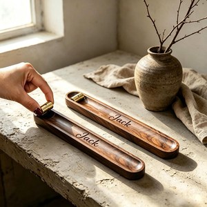 Quemador de incienso artesanal de acacia de 25 cm, soporte aromático para meditación en el hogar de Curio Craft - Product Image 3