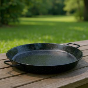 Poêle à paella émaillée de 18 pouces, noire mouchetée, surface de cuisson antiadhésive pour usage intérieur et extérieur - Product Image 3