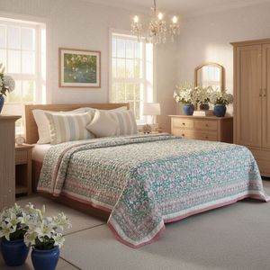 Último modelo de edredón de algodón con estampado a mano, tamaño King, reversible, 100% algodón, para todas las estaciones, juego de ropa de cama para el hogar, para suministro al por mayor. - Product Image 3