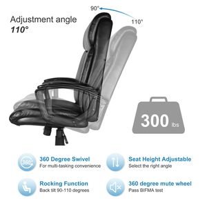 Sedia da Ufficio in Pelle PU di Alta Qualità, Altezza e Inclinazione Regolabili, Rotazione a 360 Gradi, Capacità 300 LBS, Colore Nero - Product Image 3