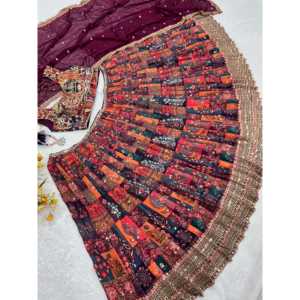 Lehenga choli นักออกแบบสำหรับงานปาร์ตี้และงานพรอมหลายเข็มเย็บปักถักร้อย - Product Image 4