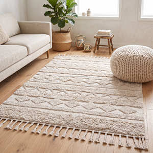 Designer Bohemian Area Rug Tufted Fringes Chevron Pattern Luxury Large Area Boho Rug from India Bohemian Rug Blanket Throw - Product Image 1